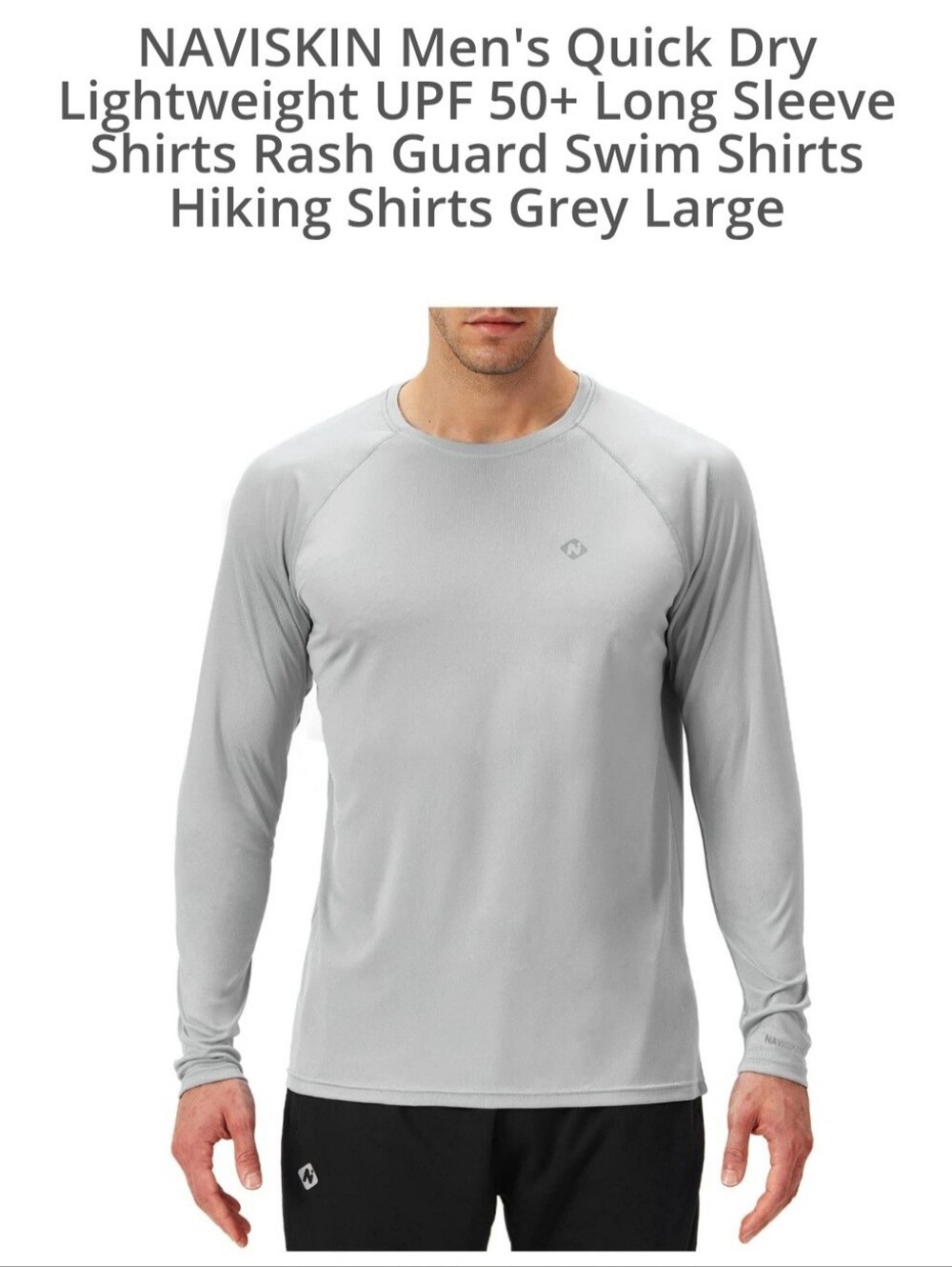 Men's Grey Long Sleeve Quick-Dry Swim Shirt. XL